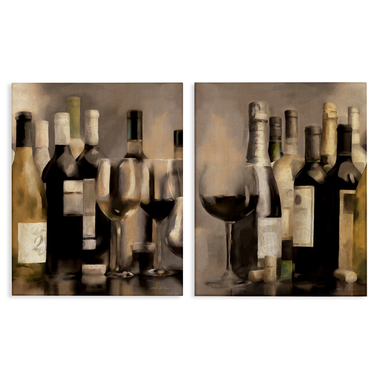 Stupell Industries Kitchen Wine Bottles Setup 2pc Canvas Wall Art Set Design by Carol Robinson